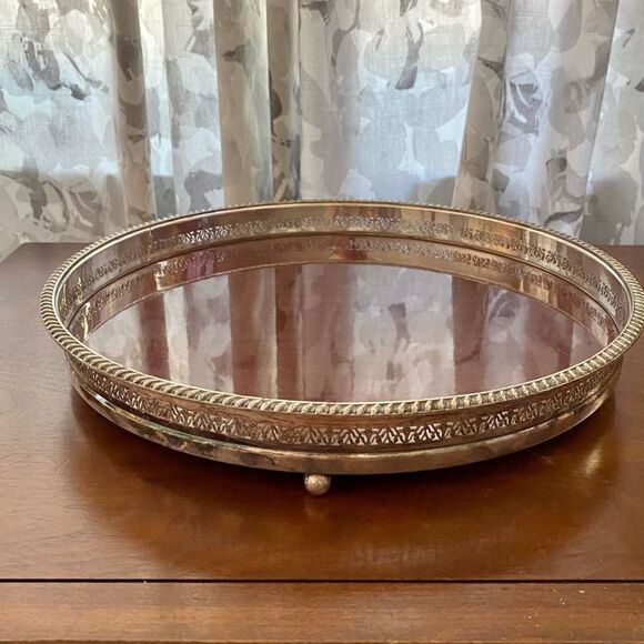 Vintage Mid Century Modern Tray Crescent Silversmith Co Wood Laminate Round - Picture 5 of 8